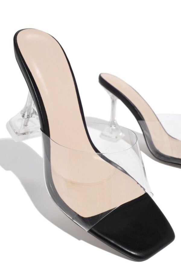 Summer Women Black Stiletto High-Heeled See Through Fish Mouth Sandals