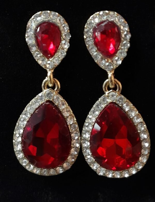 Simple Studded Teardrop Ruby Earring