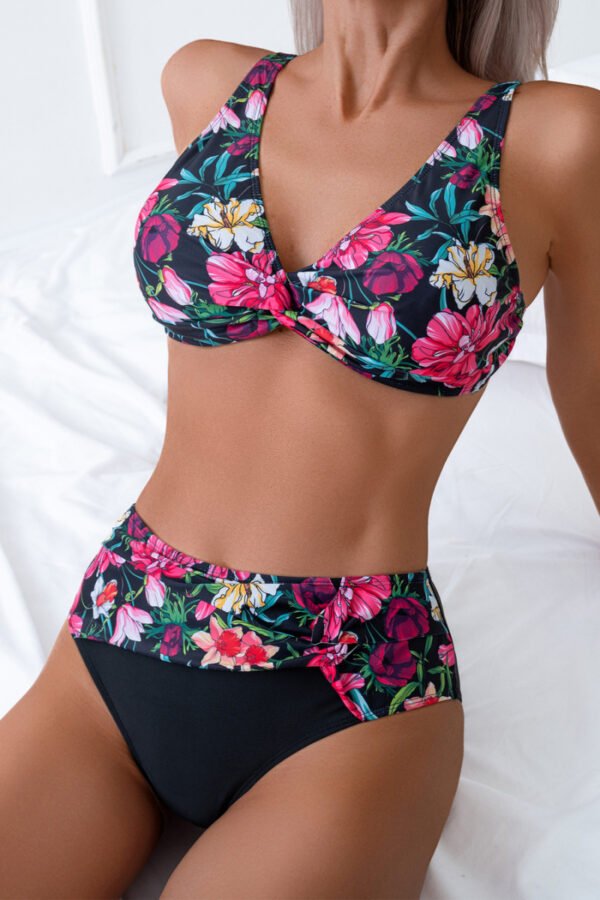 Pink floral high waist  bikini set