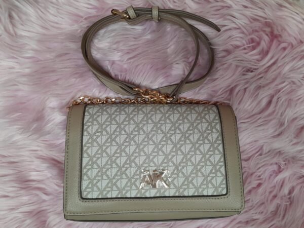 Anne Klein Beige Logo Flap Shoulder Bag