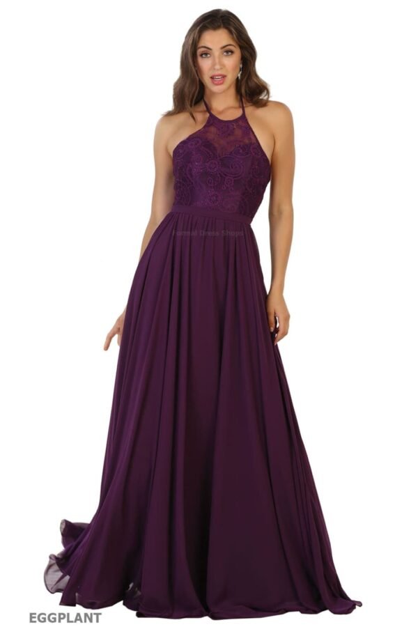 Halter A Line Chiffon Lace Dress with Beading