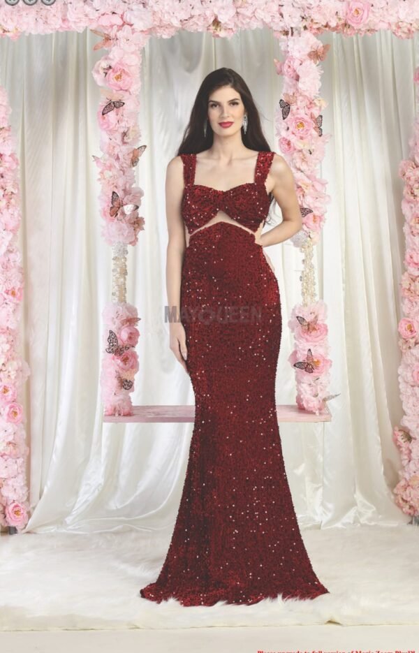Broad Strap Sequins Mesh Cut Out Mermaid Style Dress