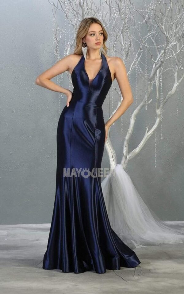Satin Halter Neck Pleated a Line Dress with Slit