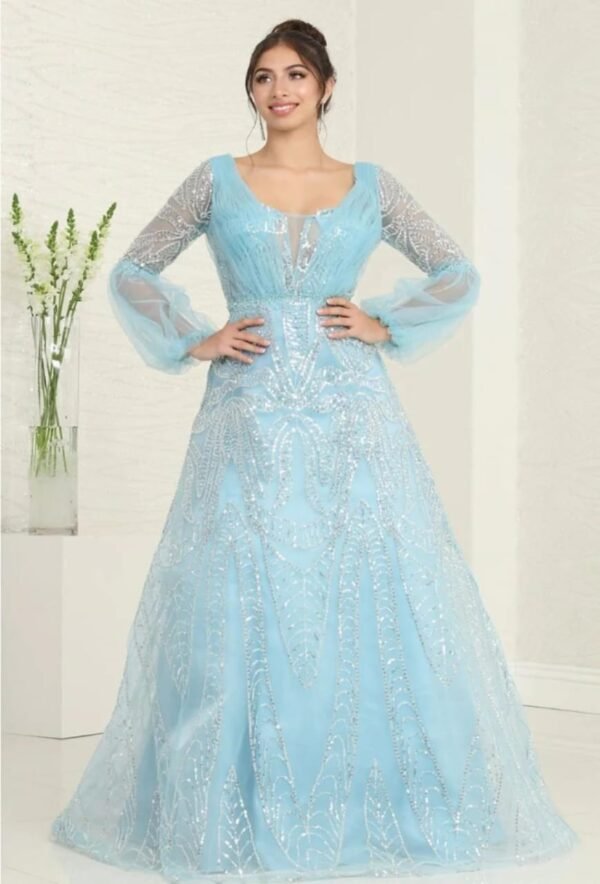 Long Sleeve Beaded Sequins A Line Dress