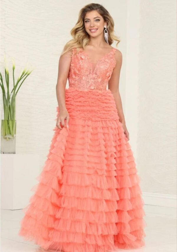 Floral Decal Deep V Corset Dress with Ruffles