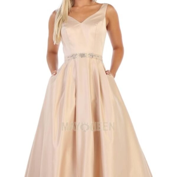 Broad Strap Simple Ball Gown With Beaded Waist