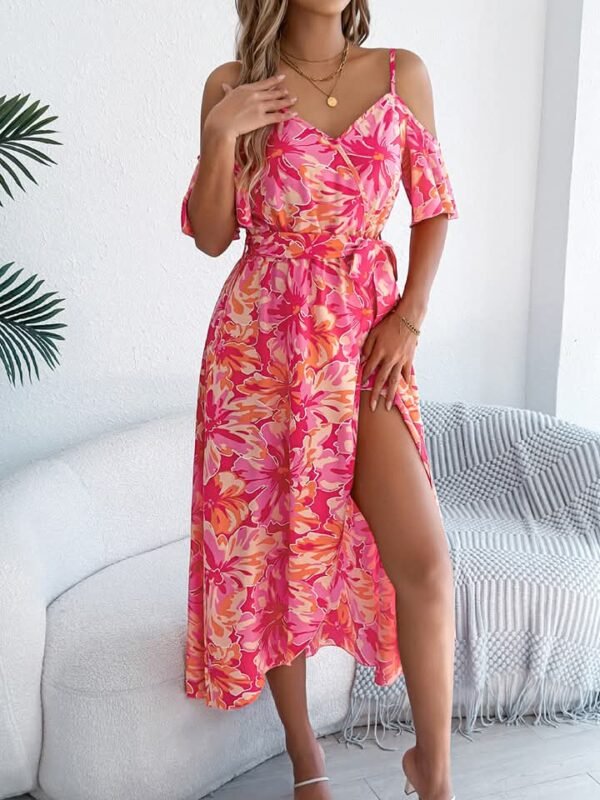 Woman's Floral off-shoulder V-neck Maxi dress
