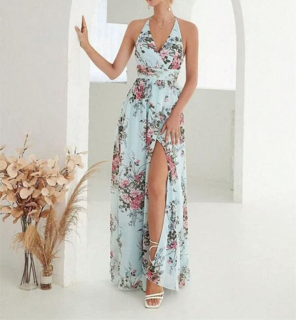Woman's Floral Halter Neck Casual Maxi Dress