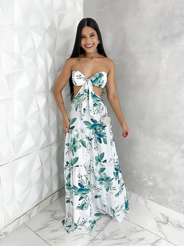 Woman's Floral Strapless Cutout Maxi Dress