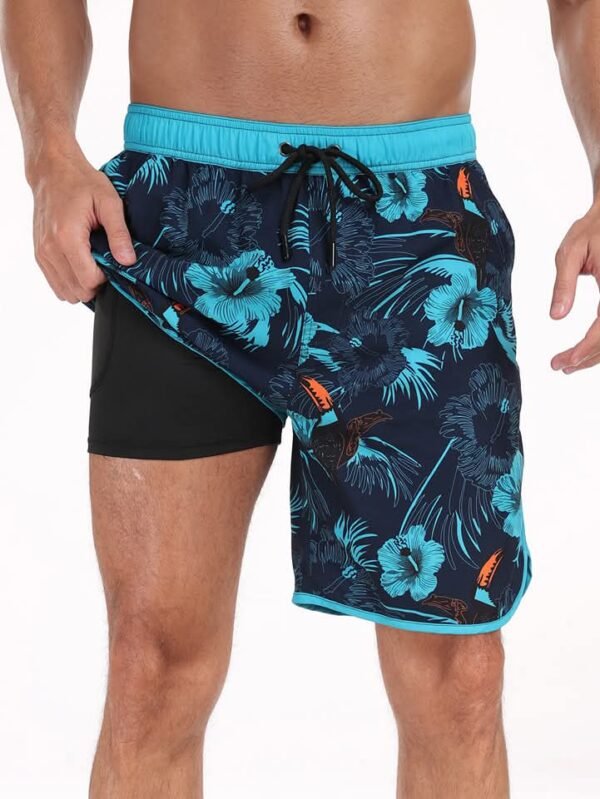 Men's multi-pocket printed beach shorts