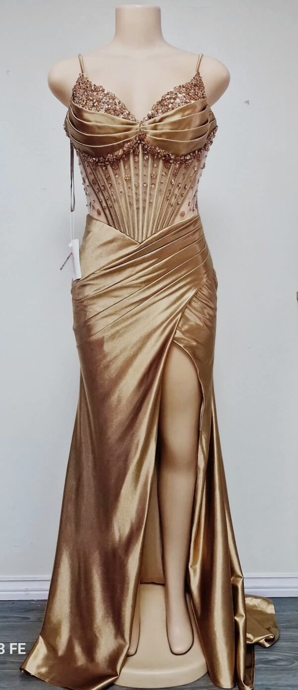 handcrafted corset fitted dress with satin bottom