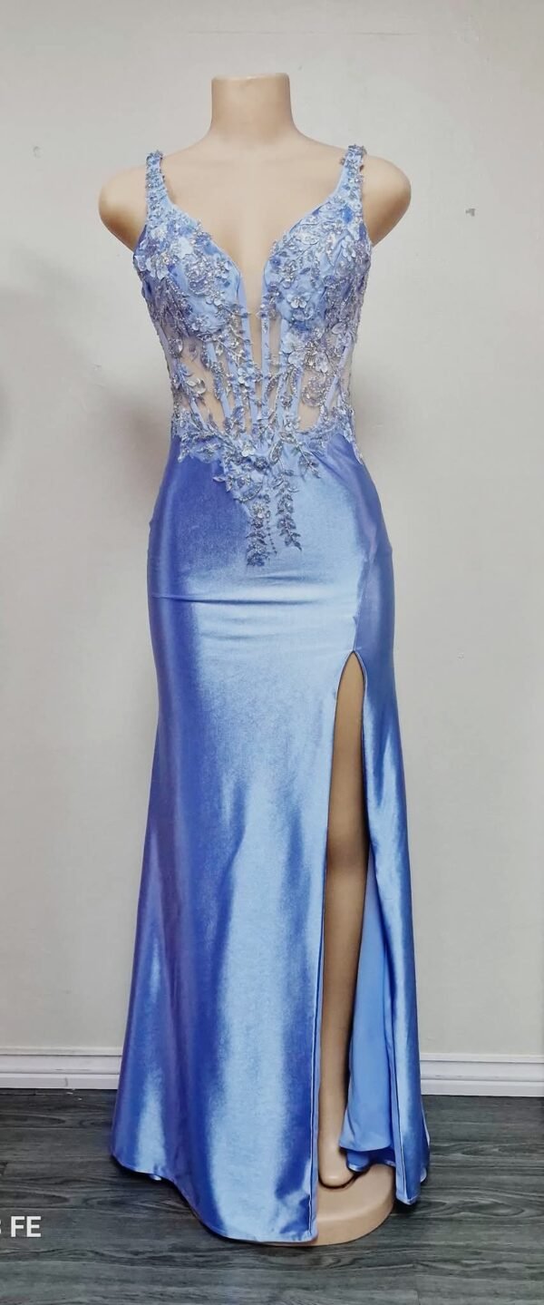 Handcrafted Floral corset fitted dress with satin bottom