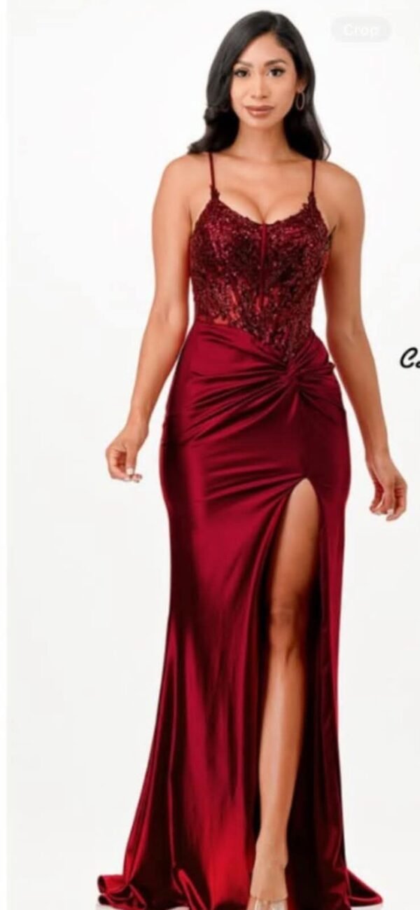 handcrafted corset fitted dress with knotted satin bottom