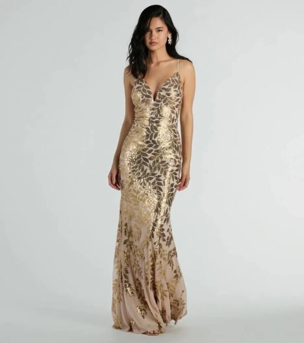 Fashionable Sexy Low Back Strap Sequin Long Dress