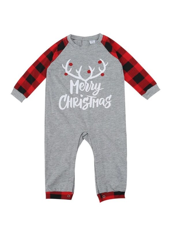 Merry Christmas White Antlers Grey and Plaid Christmas Pajamas