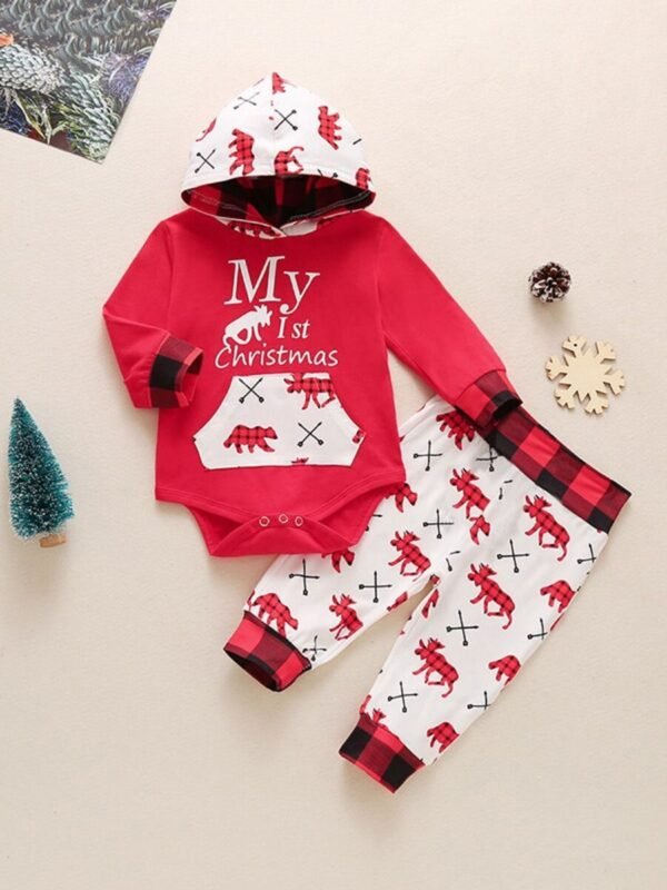 My First Christmas Plaid Moose Print Boys Outfit