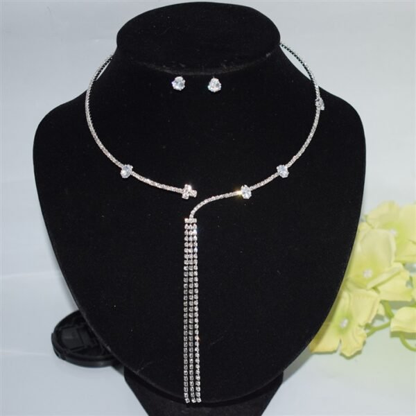 Simple Studs Rhinestone earrings & tassel necklace set