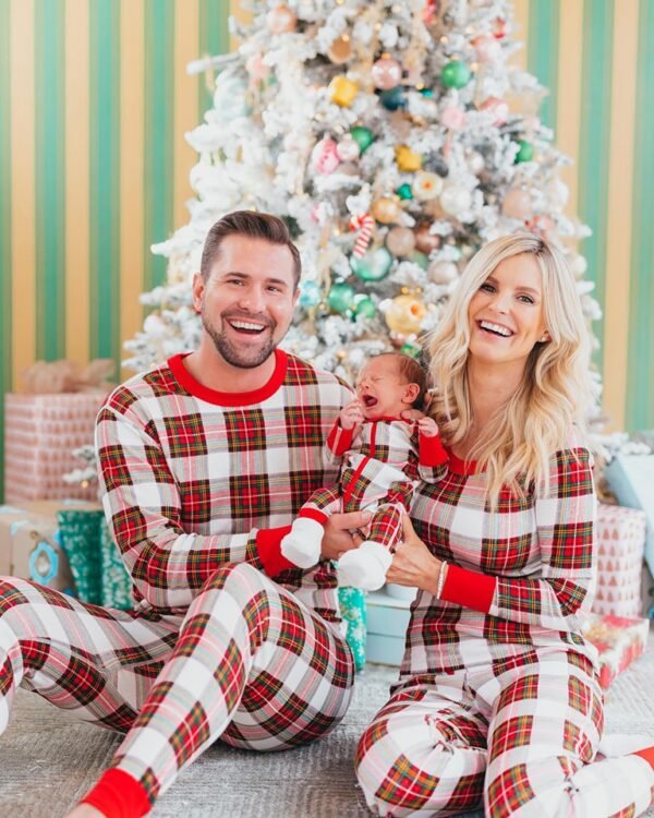 Red, Green and Yellow Checkered Print Christmas Pajama Set
