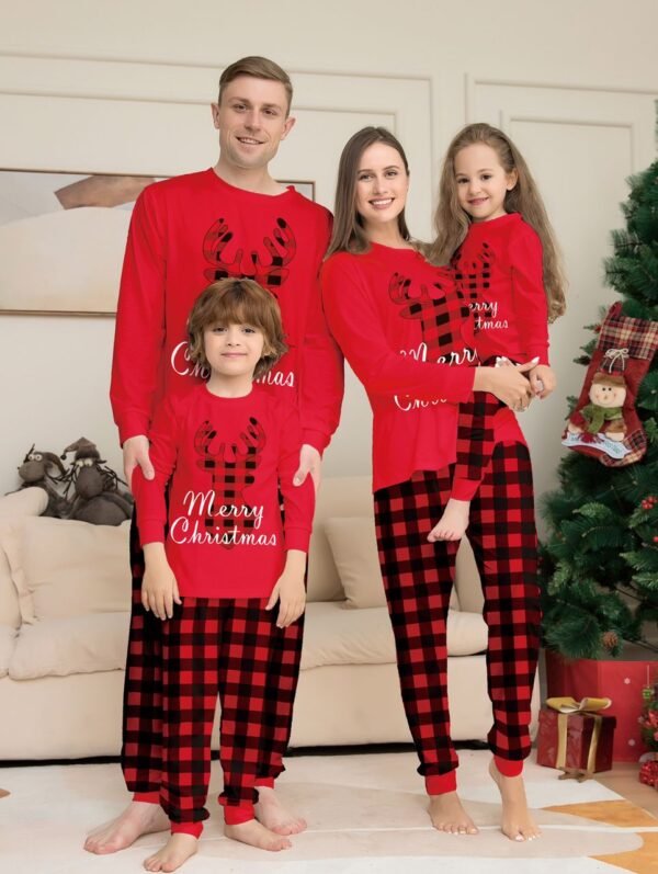 Reindeer Buffalo Print Merry Christmas Pajama Set
