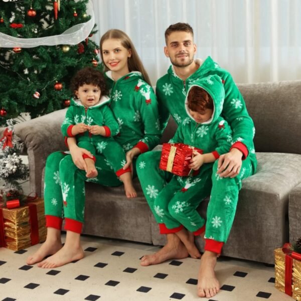 Green Fleece Reindeer Print Onezie with Hoodie