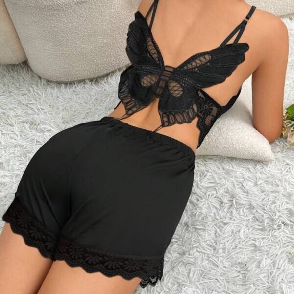 Women Butterfly Lace Patchwork Lingerie Two-piece Set
