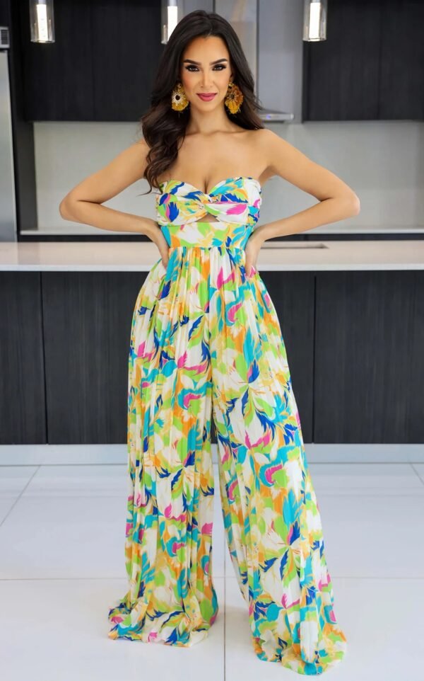 Women Summer Tube Floral Print Pleated Jumpsuit