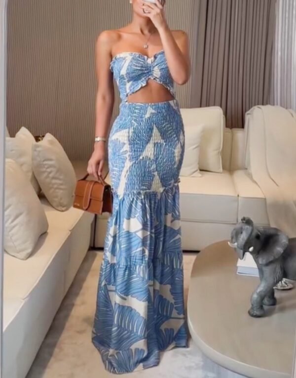 Women Summer Halter Neck Floral Print Pleated Dress