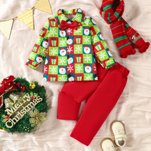 Checkered Christmas Print Boys 2PC Set