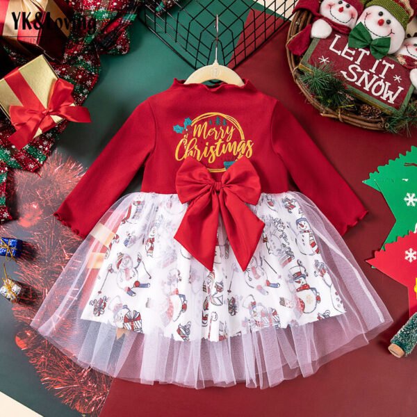 Girls Merry Christmas Snowman Dress with Bow