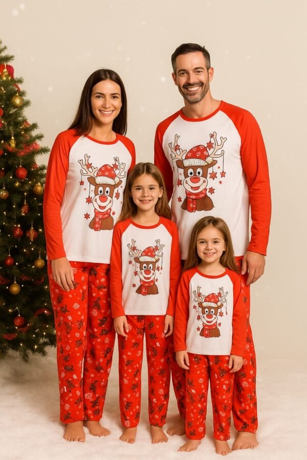 Rudolph Reindeer Print Christmas Pajama Set