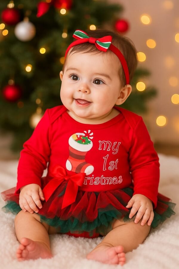 My 1st Christmas Stockings Print Tutu Onesie 2pc Set