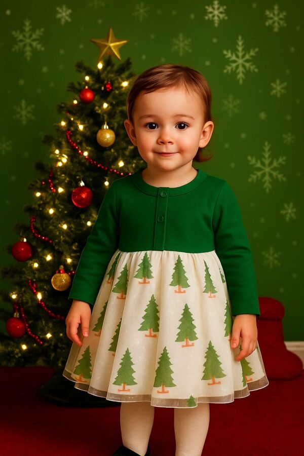 Baby's Christmas Tree Print Onesie Dress