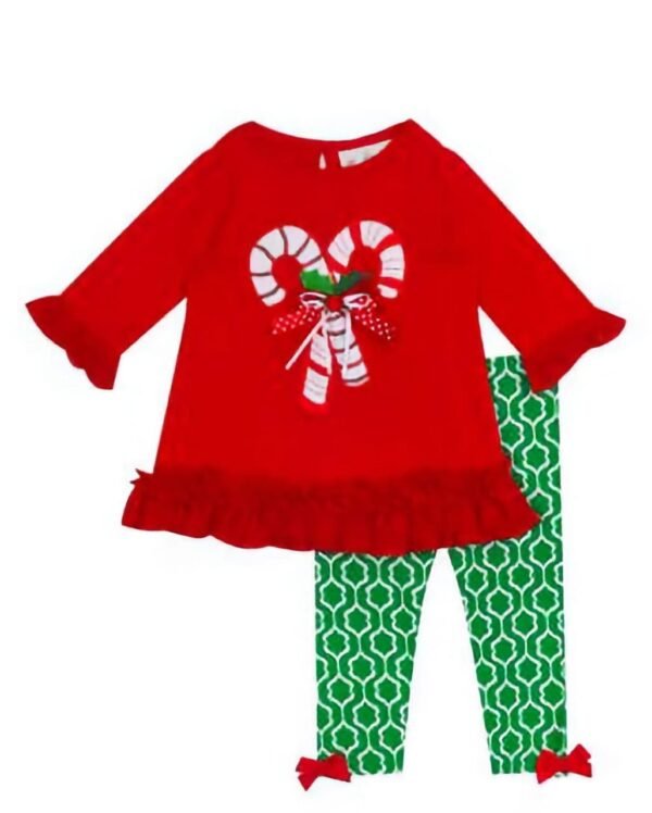 Girls Candy Cane 2pc Christmas Outfit Set