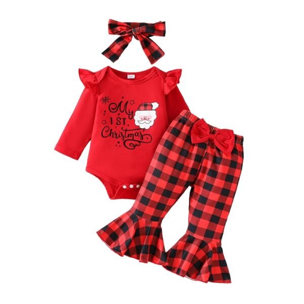 My First Christmas Santa Plaid 3Pc Outfit