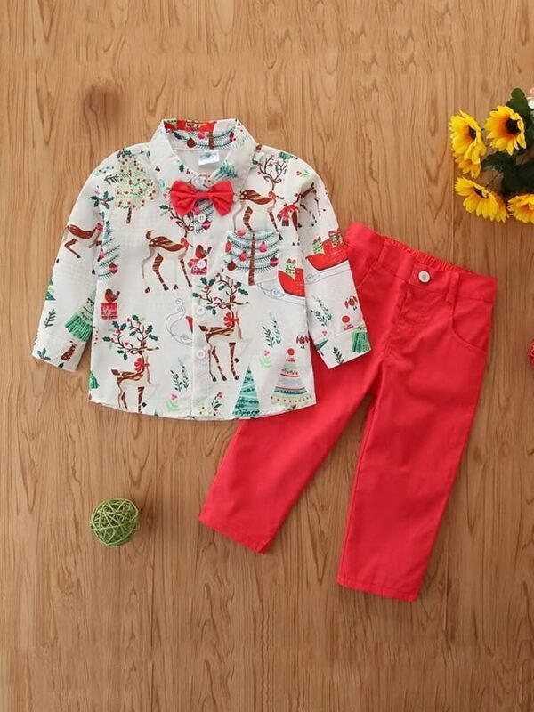 Boy's Christmas Print Reindeer 2Pc Shirt Set