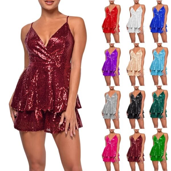 Women Thin Strap Sequins Elegant Romper
