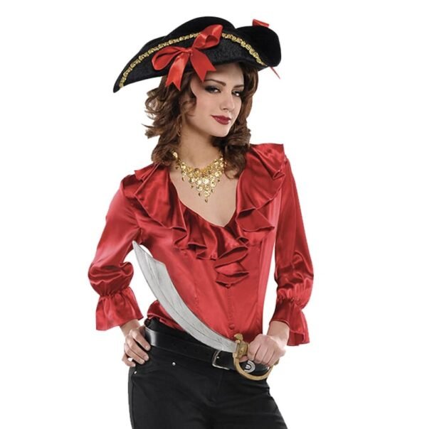 Red Pirate Blouse Adult Halloween Costume