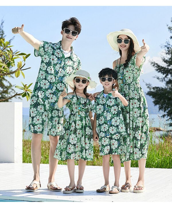 Green Floral Print Family Set