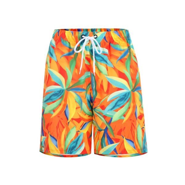 Orange Tropical Print Men Swim Shorts
