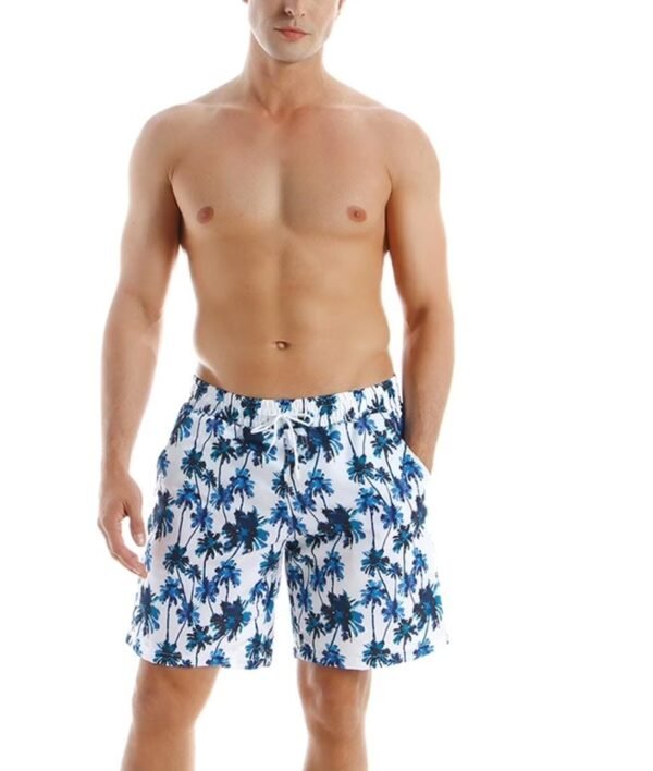 Blue & White Coconut Tree Men Swim Shorts