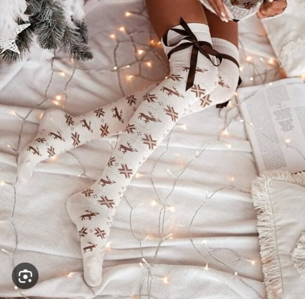 New Fashion Women's Knit Thigh High Christmas Snowflake Socks