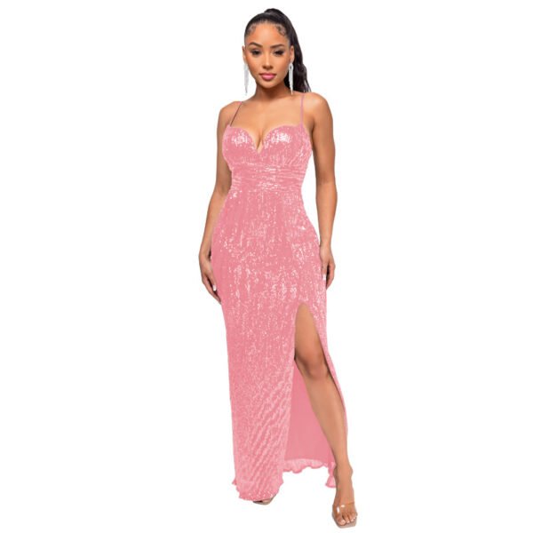 Women's Summer Slit Low Back Dress Sequined Sleeveless Suspender Dress