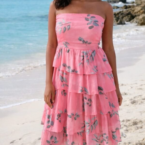 Women Mesh Print Strapless Sexy Backless Cake Dress