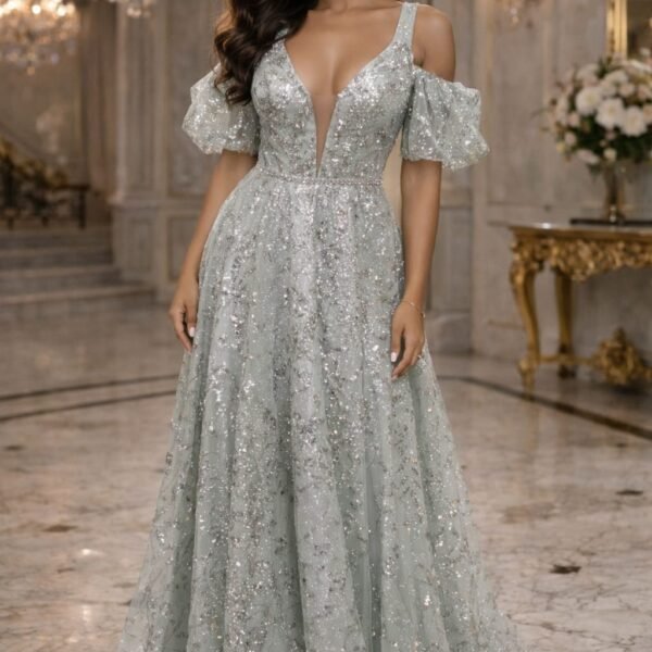 A lineprom dress with detachable sleeves