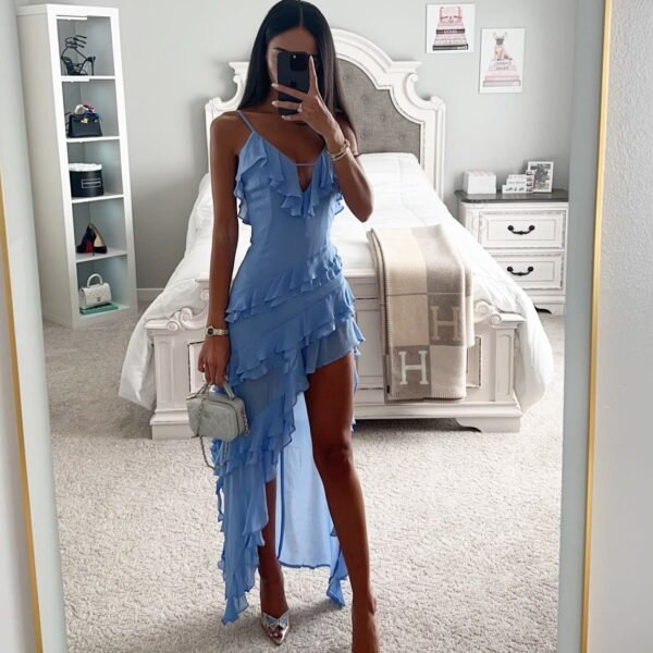 Women Sexy Suspender Irregular Solid Dress