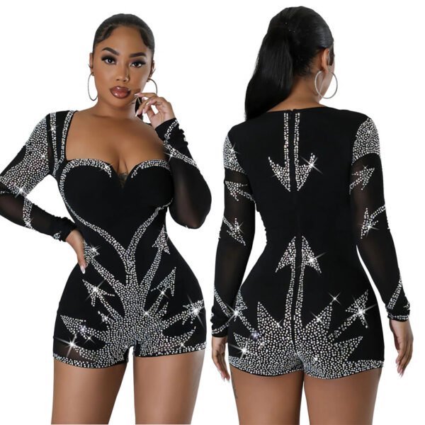Ladies Sexy Mesh Long Sleeve Romper