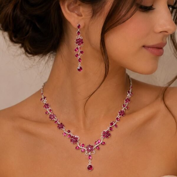 Casting Pink Flower 3pc Necklace Set