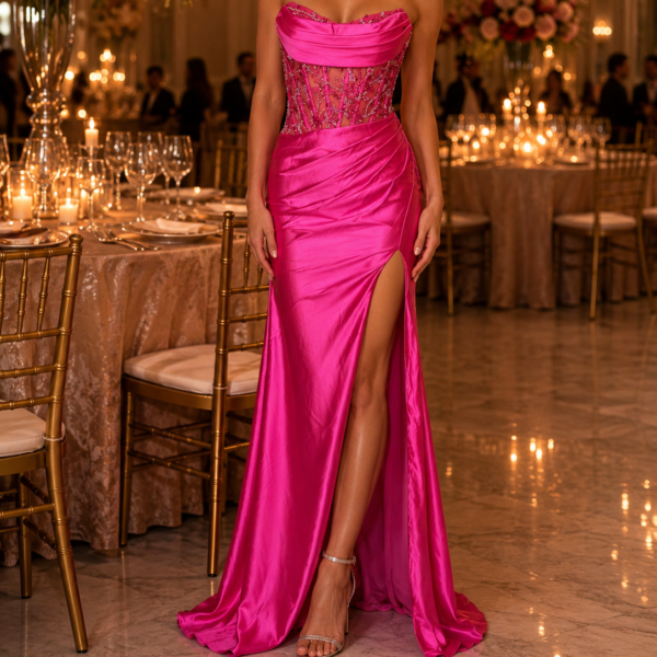 Satin Corset Dress With Beading