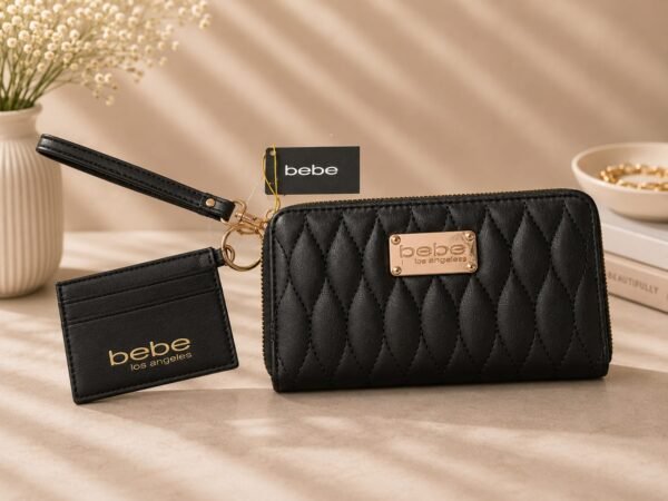 Bebe Black Quilted Wallet & Cardholder Set