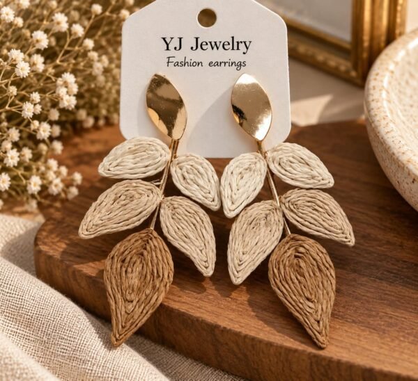 E Sweet Summer Day Raffia Leaves Earring